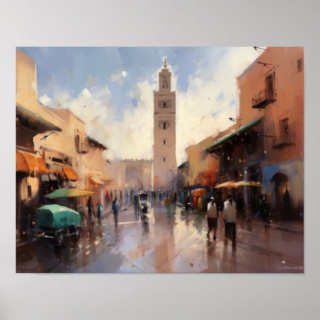 Poster de arte de pintura de Marruecos de Marrakec (Frente)