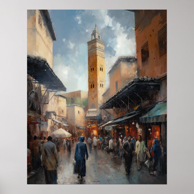 Poster de arte de pintura de Marruecos de Marrakec (Frente)