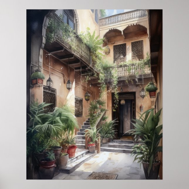 Poster de arte de pintura de Marruecos de Marrakec (Frente)