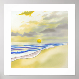 Póster de arte de puesta de sol en acuarela