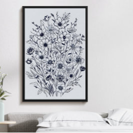 poster de arte de ramo de flores de tinta negra mi