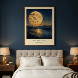 Póster de arte de reflexión de luna dorada persona