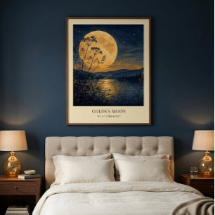 Póster de arte de reflexión de luna dorada persona