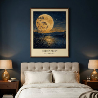 Póster de arte de reflexión de luna dorada persona