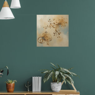 Póster de arte de remolino floral dorado vintage I