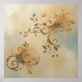 Póster de arte de remolino floral dorado vintage I