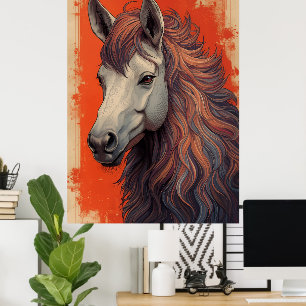 Póster de arte de retrato de caballo majestuoso   