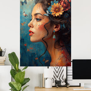 Póster de Arte de Retrato de Mujer Floral Maripo