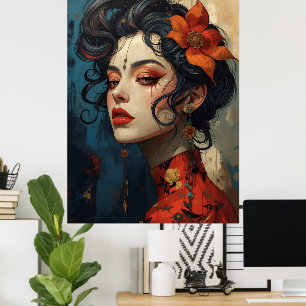 Póster de arte de retrato de mujer inspirado en ja