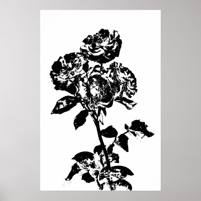 Poster de arte de Rosas ilustrados en blanco y neg (Frente)