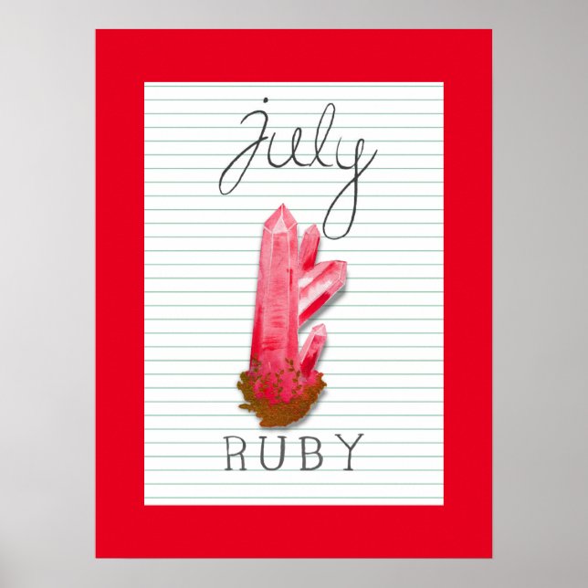 Póster de arte de rubí piedra de nacimiento de jul (Frente)