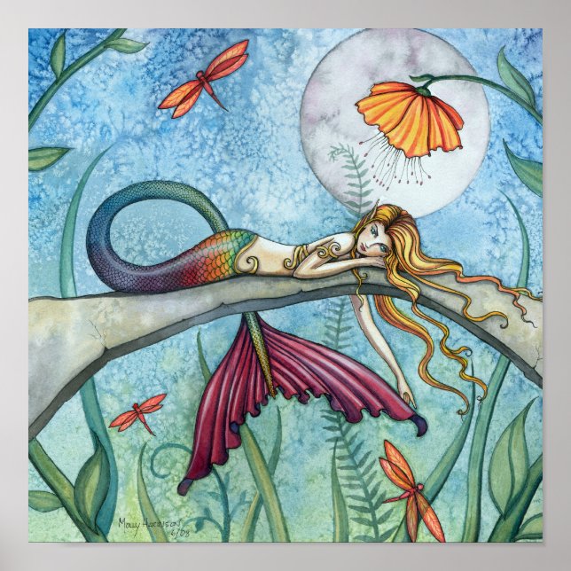 Póster de arte de sirena hada junto al estanque (Frente)