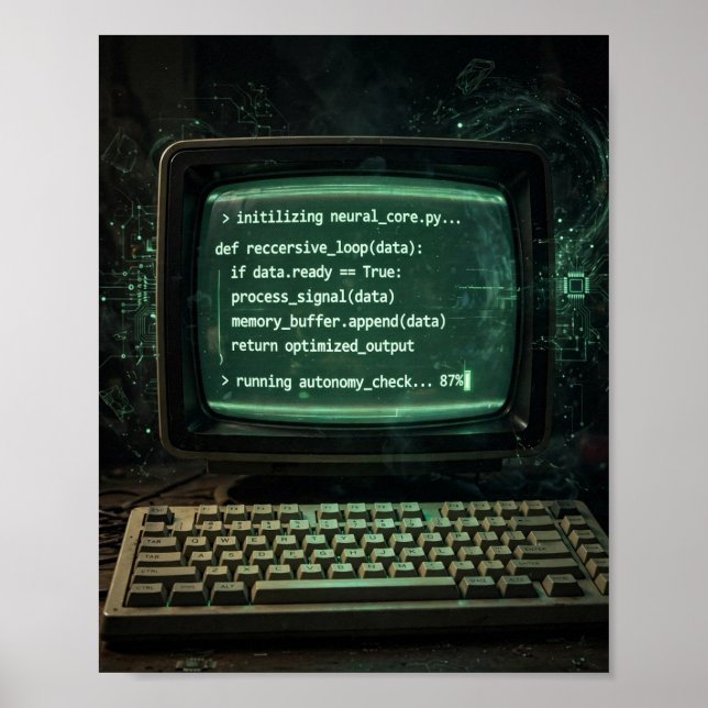 Póster de arte de terminal retro con IA Kimi Code (Frente)