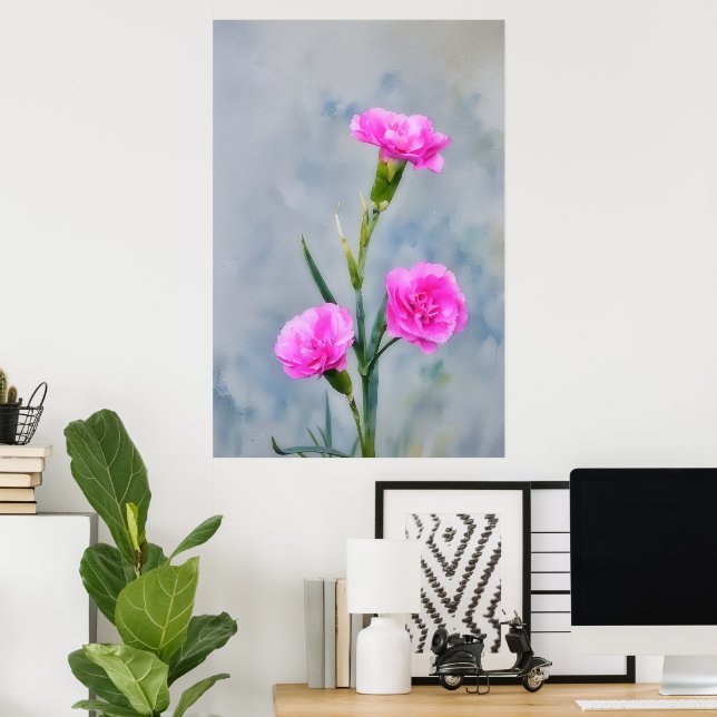 Poster de arte de Three Pink Carnations Garden (Oficina en casa)