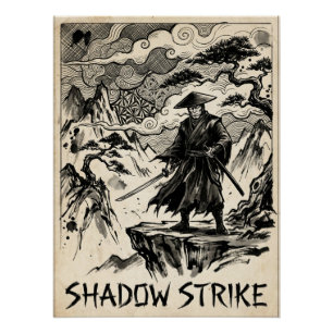 Póster de Arte de Tinta Samurái Shadow Strike