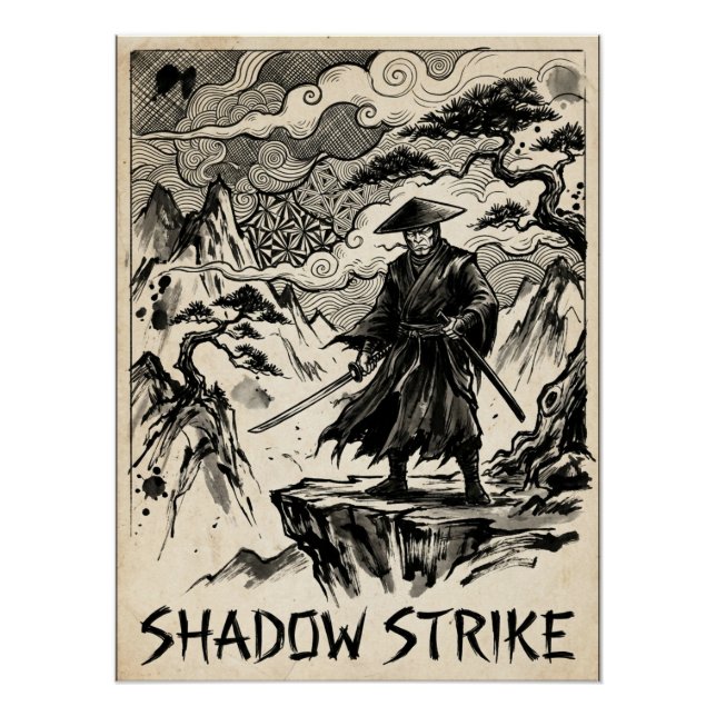 Póster de Arte de Tinta Samurái Shadow Strike (Anverso)