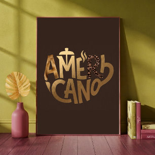Póster de arte de tipografía de café Americano Gol