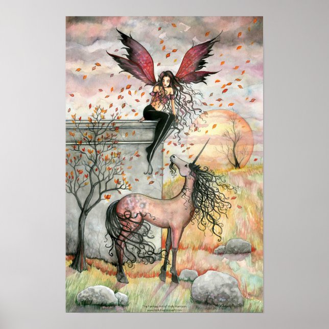 Póster de Arte de Unicornio Hada Otoño Encantado (Frente)