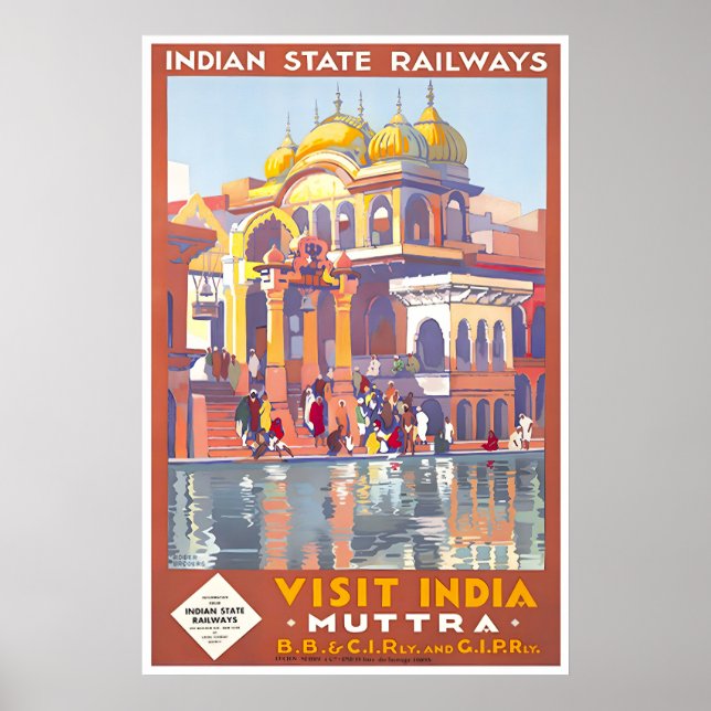 Póster de arte de viaje a la India Muttra Impresió (Frente)