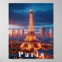 Poster de arte de viajes de la Torre Eiffel de Par