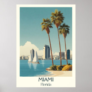 Poster de arte de viajes Vintage Skyline de Miami 