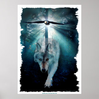 Poster de Arte de Vida Silvestre Wolf & Eagle
