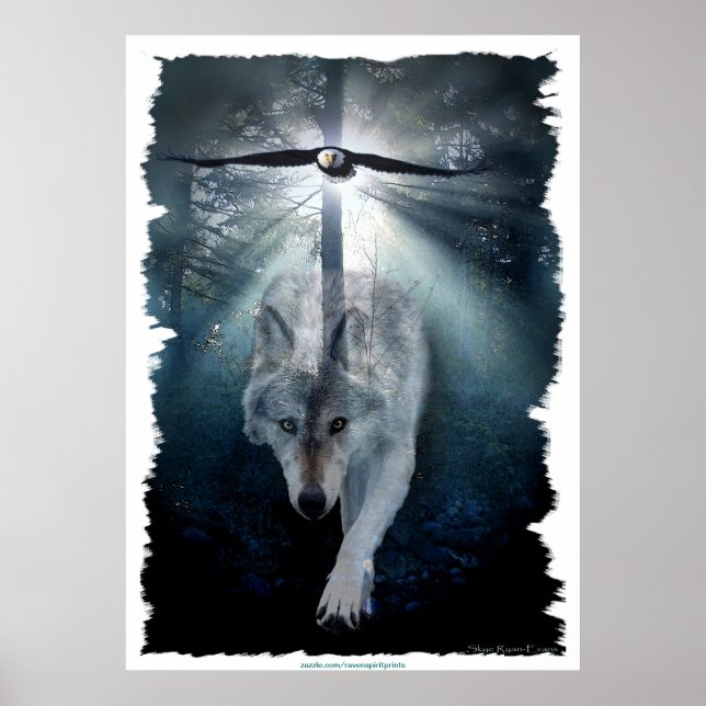 Poster de Arte de Vida Silvestre Wolf & Eagle (Frente)
