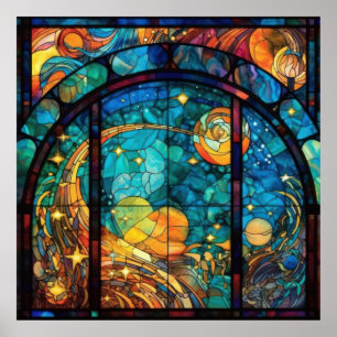 Poster de arte de vidrio con manchas celestiales