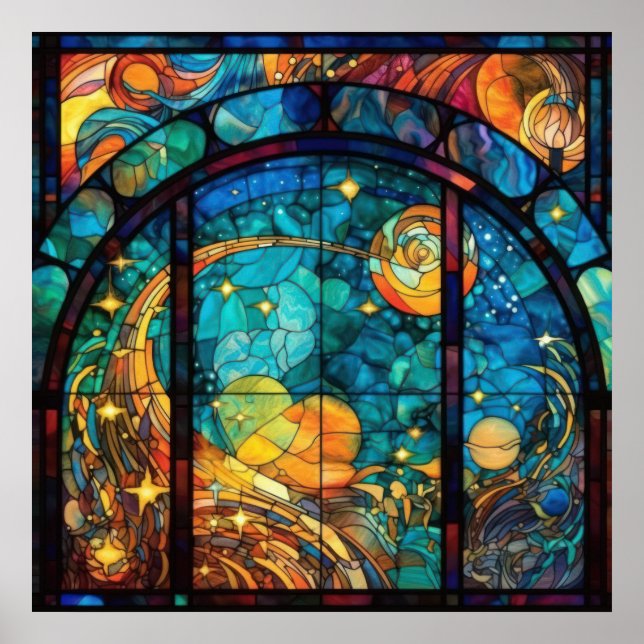 Poster de arte de vidrio con manchas celestiales (Frente)