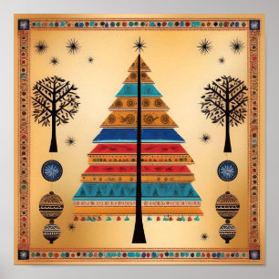 Poster de arte de Warli en el árbol de Navidad