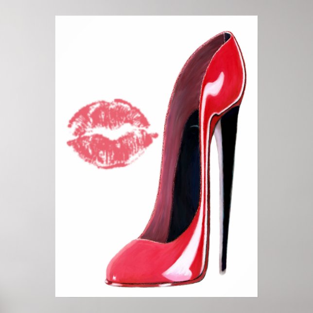 Poster de Arte de Zapatos de Stiletto Rojo y Labio (Frente)