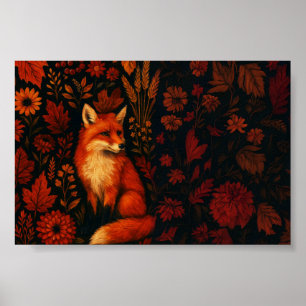 Póster de arte de zorro de otoño vintage