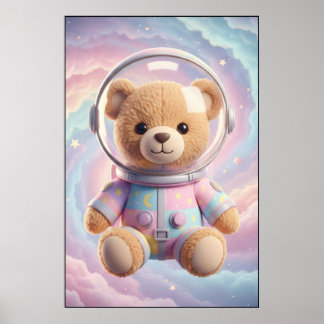 Póster de arte del astronauta Teddy cósmico