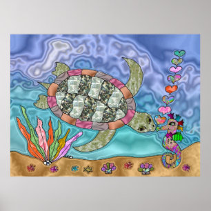 Poster de arte del caballito de mar de la tortuga