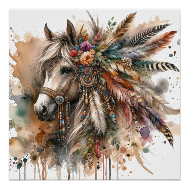 Poster de arte del caballo acuarela (Anverso)