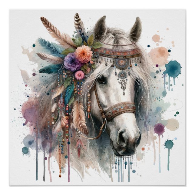 Poster de arte del caballo acuarela (Anverso)