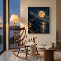 Póster de arte del camino costero iluminado por la