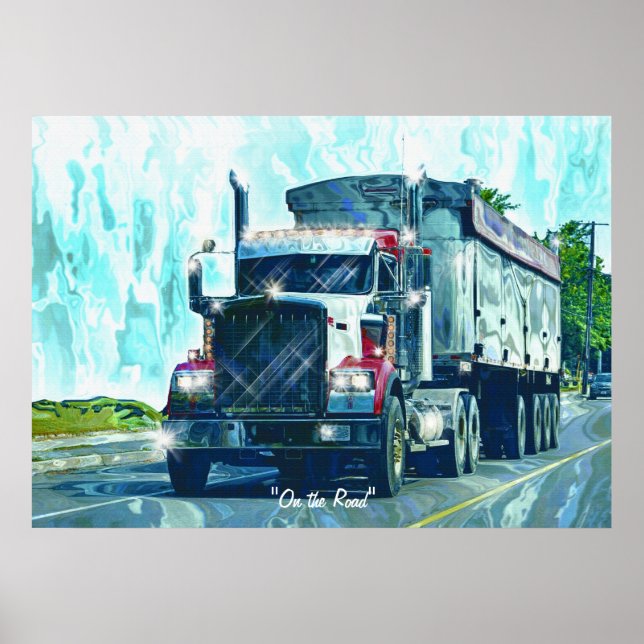 Poster de arte del camionero de carga rojo Big Rig (Frente)