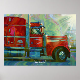 Poster de arte del camionero de la camioneta roja 
