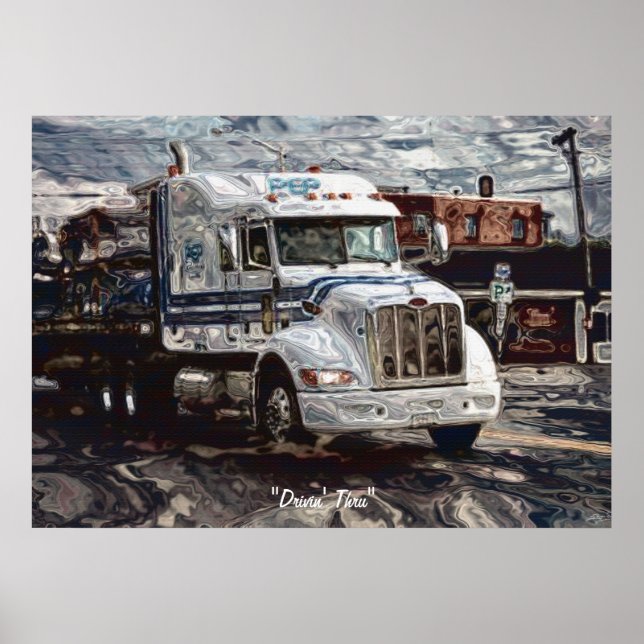 Poster de arte del camionero de mercancías blanco  (Frente)