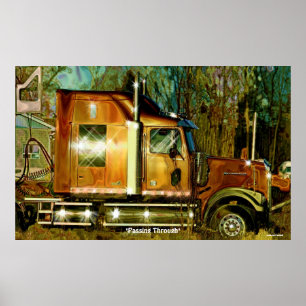 Poster de arte del camionero de mercancías con luz