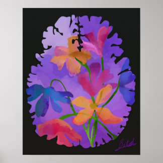 Poster de arte del cerebro floral