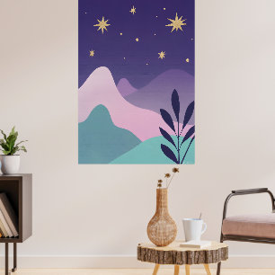 Póster de arte del cielo nocturno de la montaña ce