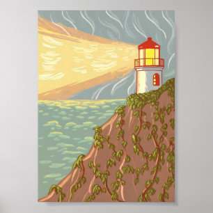 Póster de arte del faro costero en Ivy Cliff