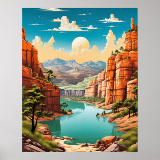 Poster de arte del Gran Cañón Vibrante y Retro