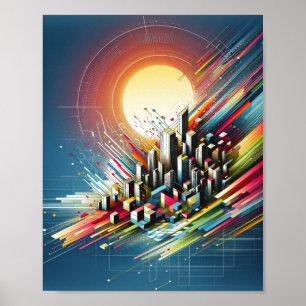 Póster de arte del horizonte de la ciudad
