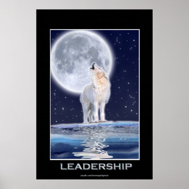 Poster de Arte del Lobo Ártico y una Luna de Invie (Frente)