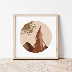 Poster de arte del paisaje montañoso de Boho minim
