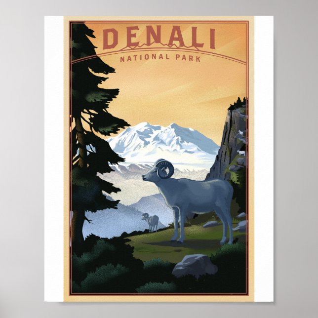 Poster de arte del Parque Nacional Denali de Litho (Frente)