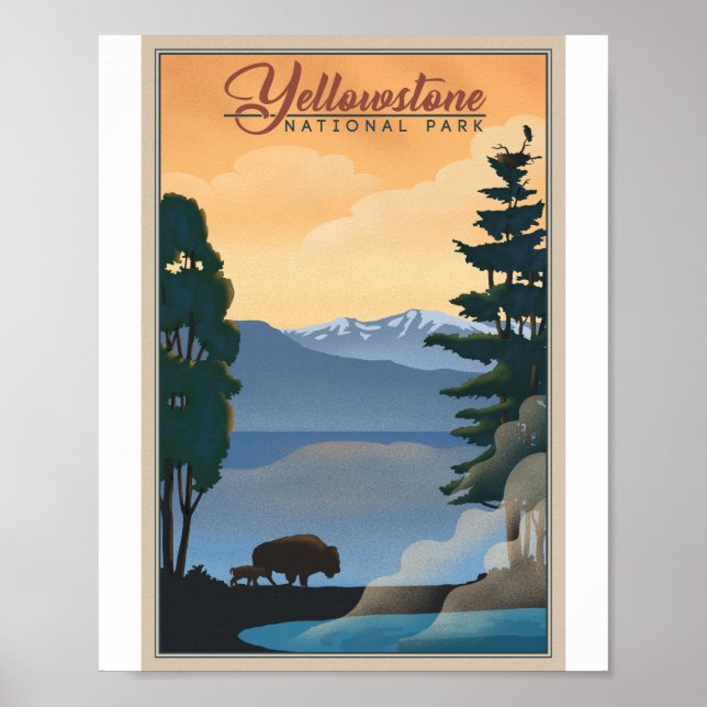 Poster de arte del Parque Nacional Yellowstone Lit (Frente)
